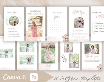 Instagram Story Templates for Photographers, Family Photography, Instagram Story Template, Canva Template, Minimalist Template, Blush Floral