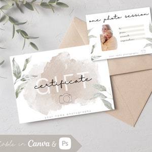 Modèle de certificat-cadeau de photographe Carte-cadeau pour photographe Photographie Bon de photographie Carte-cadeau de remise de diplôme Cadeau d'anniversaire