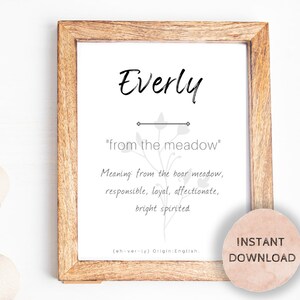 Everly Name Meaning, Nursery Sign, Printable Baby Name Sign, Instant download, Everly nursery sign, Printable name meaning, Everly meaning