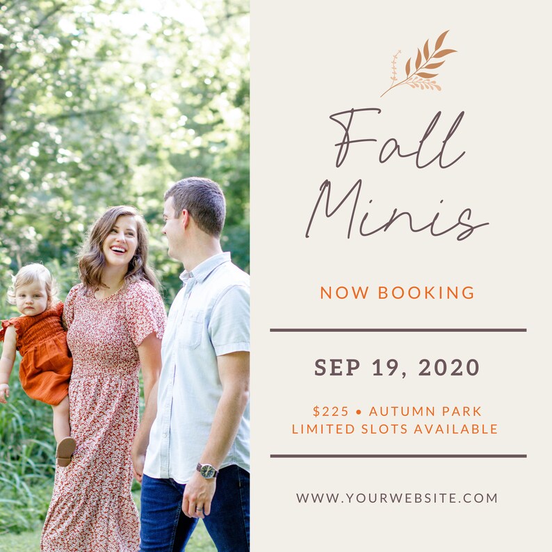 Simple Minimalist Fall Mini Session Template for Photographers Editable ...