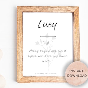 Lucy Name Meaning, Nursery Sign, Printable Baby Name Sign, Instant download, Lucy nursery sign, Printable name meaning, Lucy meaning