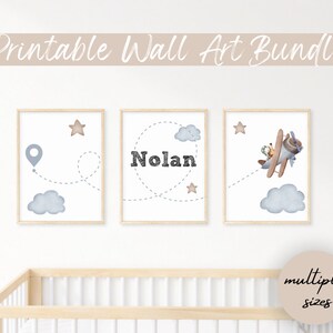 Airplane Custom Name Sign, Custom Printable Nursery Sign, Printable Nursery Sign, Baby Boy Gift, Digital Download, Airplane Nursery Decor