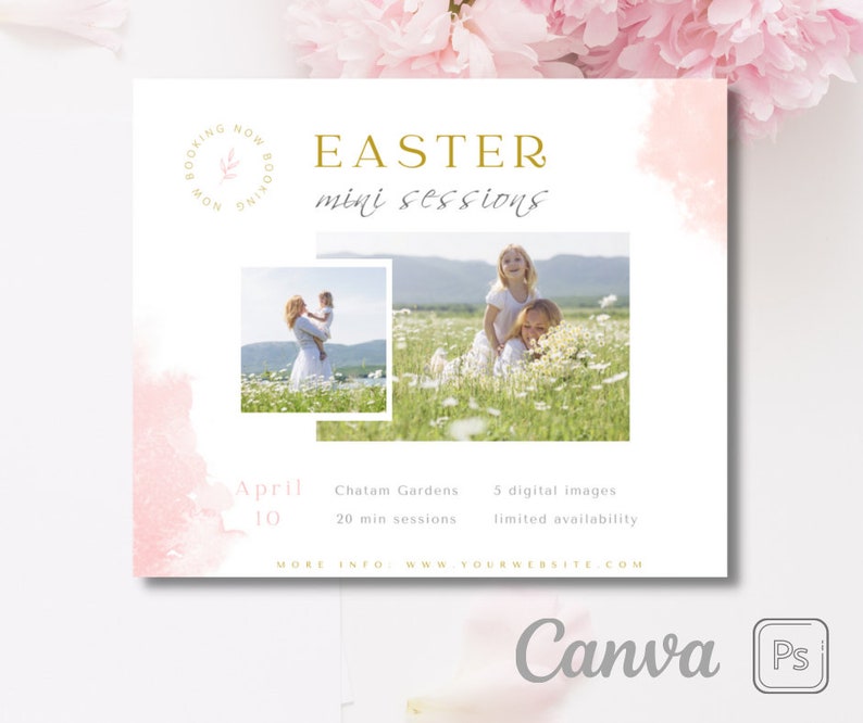 Easter Mini Session Template, Easter Minis, Easter Photo Session Ad, Spring Marketing Board, Photoshop and canva, instant download image 2