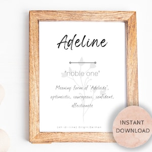 Adeline Baby Name Meaning, Baby Nursery Sign, Printable Baby Name Sign, Instant download, Printable name meaning, Adeline meaning, Adeline