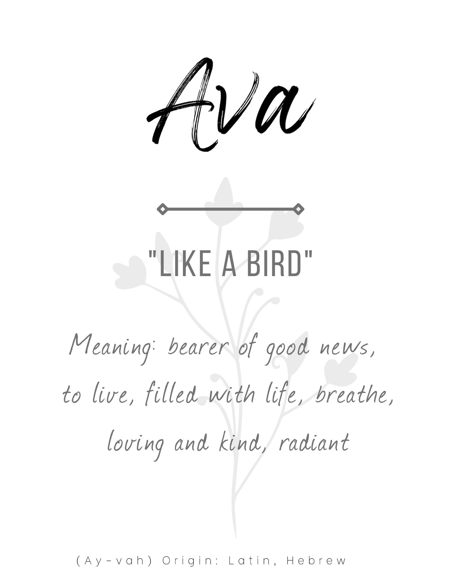 Ava Baby Name Meaning Baby Nursery Sign Printable Baby Name Etsy