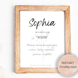 Sophia Baby Name Meaning, Baby Nursery Sign, Printable Baby Name Sign, Instant download, Sophia sign, Printable name meaning, Sophia meaning