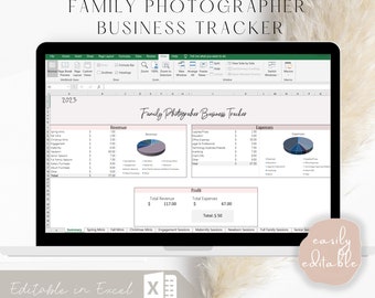 Planificador de negocios para fotógrafos familiares, plantilla de contabilidad, planificador de Excel para fotógrafos, plantilla de impuestos, hoja de cálculo para pequeñas empresas, calculadora.