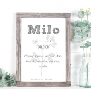 Milo Baby Name Meaning, Baby Nursery Sign, Printable Baby Name Sign, Instant download, Milo nursery sign, Printable name meaning, Milo sign