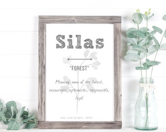 Silas Baby Name Meaning, Baby Nursery Sign, Printable Baby Name Sign, Instant download, Silas nursery sign, name meaning, Silas meaning