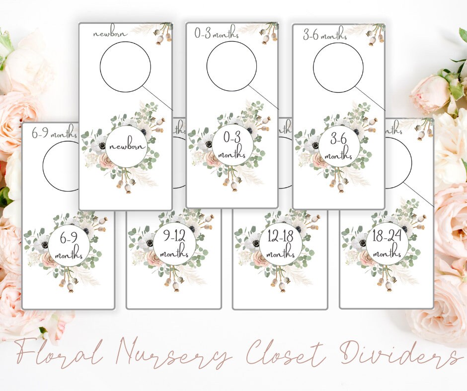 Floral Girl Nursery Closet Dividers, Printable closet dividers, baby girl nursery, nursery organizers, nursery dividers