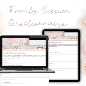 Family Session Questionnaire, Questionnaire for photography template, family photography form, business questionnaire, Google form