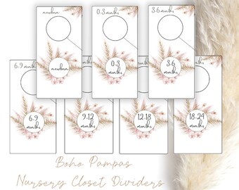 Boho Pampas Girl Nursery Closet Dividers, Printable closet dividers, baby girl nursery, nursery organizers, nursery dividers