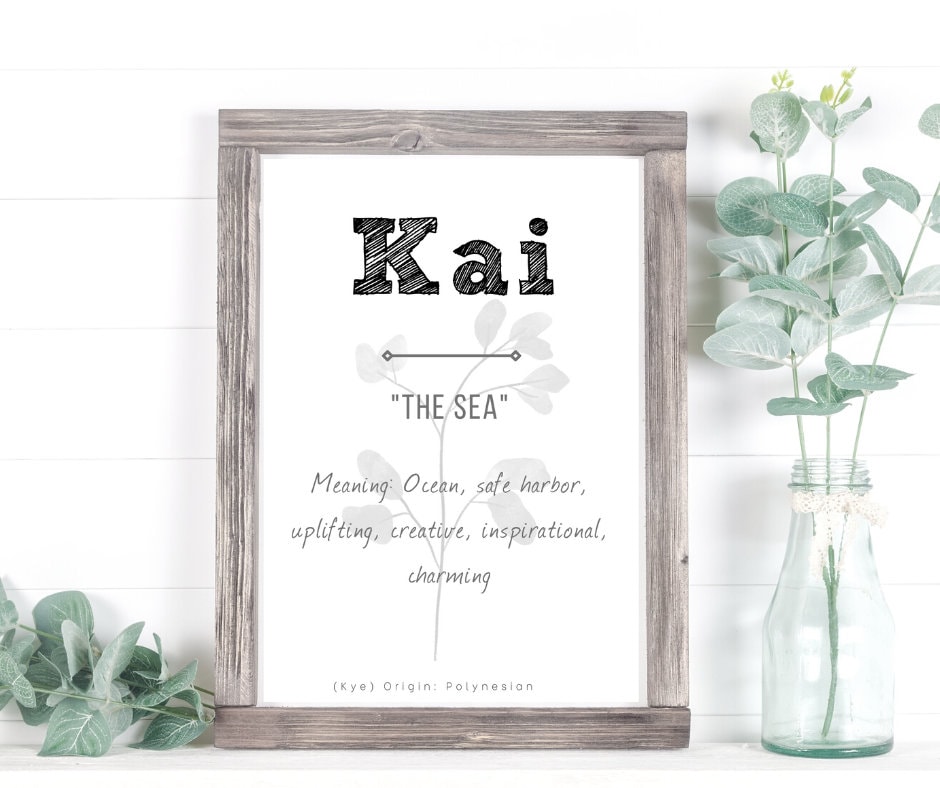 Kai Baby Name Meaning, Baby Nursery Sign, Printable Baby Name Sign, Instant Download, Kai