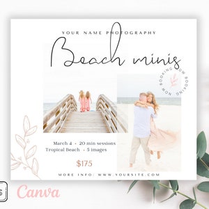 Beach Mini Session Template, Beach Minis, Beach Photo Session, Photography Marketing Template, Canva Template, Photoshop Template, Editable
