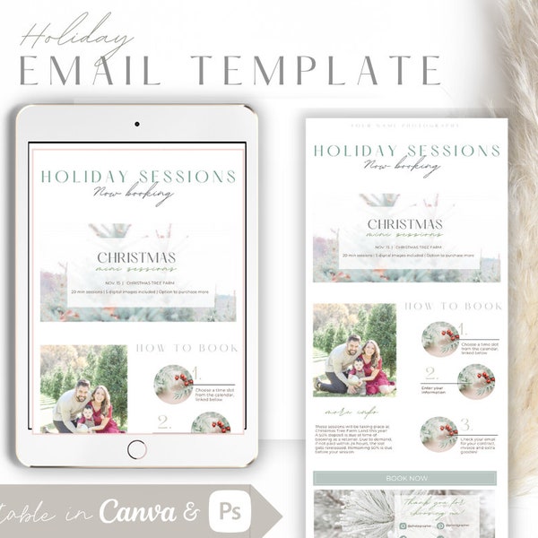 Email Template Holiday, Photographer Email Template, Canva Template, Photoshop Template, Photographer Newsletter, Mailchimp, Editable Email