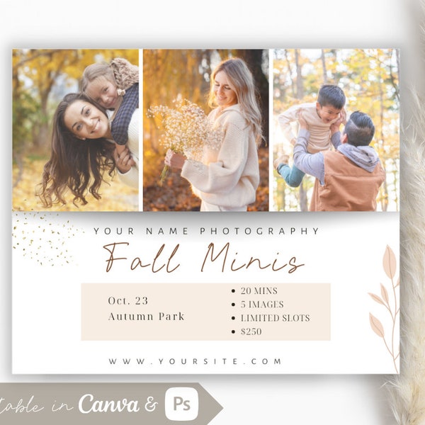 Fall Mini Session Template, Photography Marketing Board, Editable Fall Minis Canva Template, Photoshop PSD Template, Customizable, Collage
