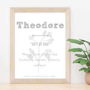Theodore Baby Name Meaning, Baby Nursery Sign, Boy Names Printable, Instant download, Nolan sign, Printable meaning of name, new mom gift