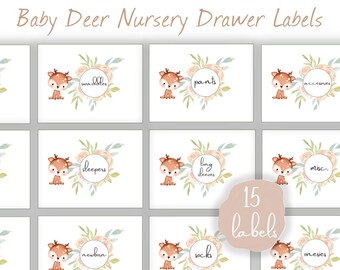 Baby Deer Printable Nursery Drawer Labels, Basket Labels, Baby Girl, Nursery Organization, Nursery Decor, Print Yourself, Instant download