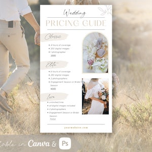Wedding Pricing Guide, Photography Pricing Guide Template, Editable Pricing Template, Photoshop template, Canva template, Wedding Pricing