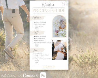 Wedding Pricing Guide, Photography Pricing Guide Template, Editable Pricing Template, Photoshop template, Canva template, Wedding Pricing