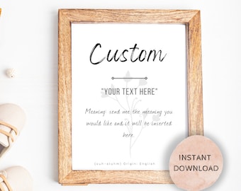 Custom Baby Name Meaning, Baby Nursery Sign, Printable Baby Name Sign, Instant download, Custom sign, Printable name meaning, Baby Gift