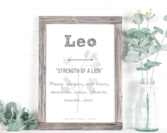 Leo Baby Name Meaning, Baby Nursery Sign, Printable Baby Name Sign, Instant download, Leo nursery sign, Printable name meaning, Leo meaning