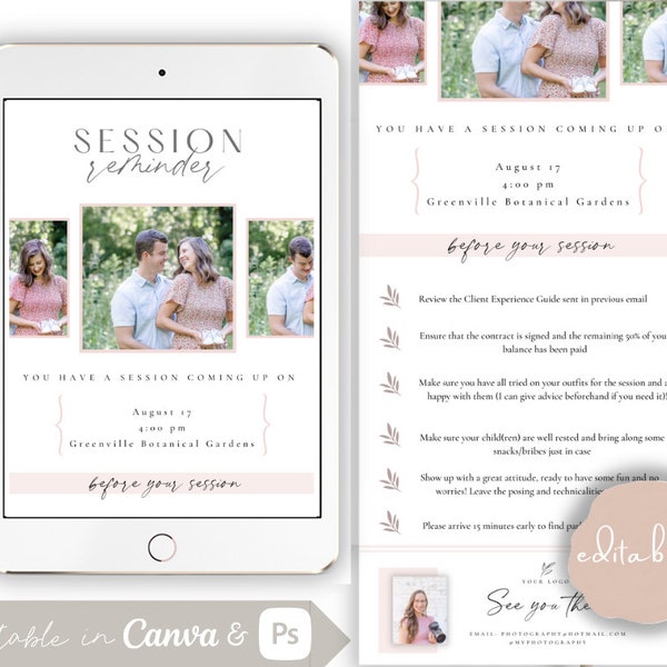 Newsletter Template, Session Reminder Email, Photography Email Template, Family Photography, Canva Template, Photoshop Template