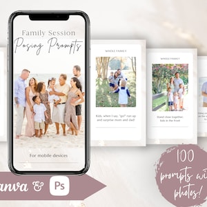 Family Posing Guide, Posing Prompts for Family Photographers, Mini Sessions, 100 Posing Prompts, Posing Cards, Canva Template, Photoshop,