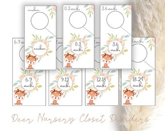 Deer Theme Girl Nursery Closet Dividers, Printable closet dividers, baby girl nursery, nursery organizers, nursery dividers, baby deer decor