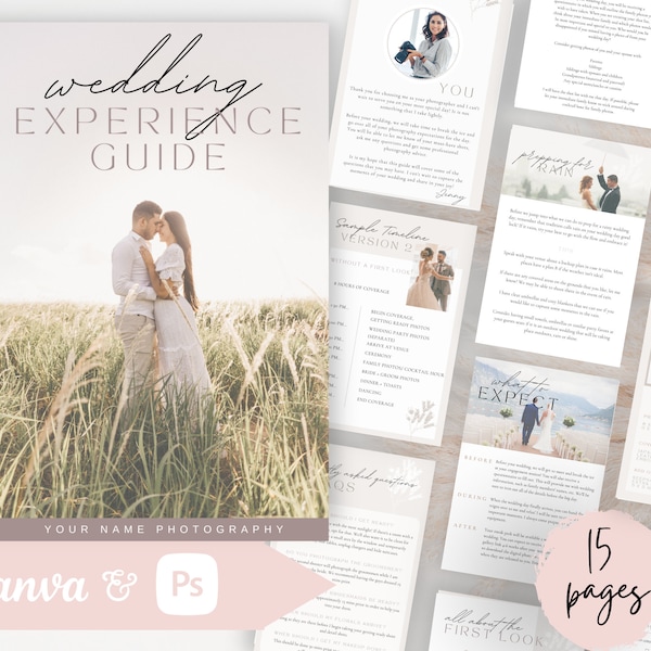 Wedding Client Experience Guide, Wedding Guide, Wedding Photographer, Canva Template Guide, Photoshop Guide, Photographer Guide, Editable