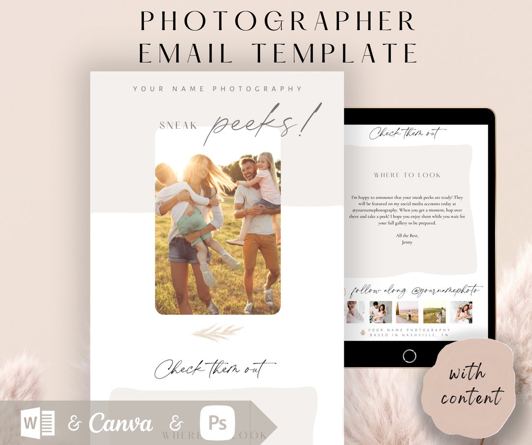 Photographer Email Template, Photography Emails, Sneak Peeks, Canva Photographer Email Template, Photography Emails, Sneak Peeks, Canva