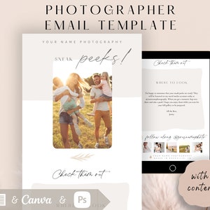Photographer Email Template, Photography Emails, Sneak Peeks, Canva Template, Photoshop Template, Editable Email, Family Photographer, Email