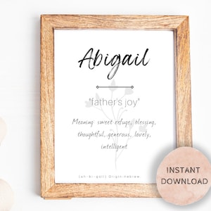 Abigail Baby Name Meaning, Baby Nursery Sign, Printable Baby Name Sign, Instant download, Printable name meaning, Abigail meaning, Abigail