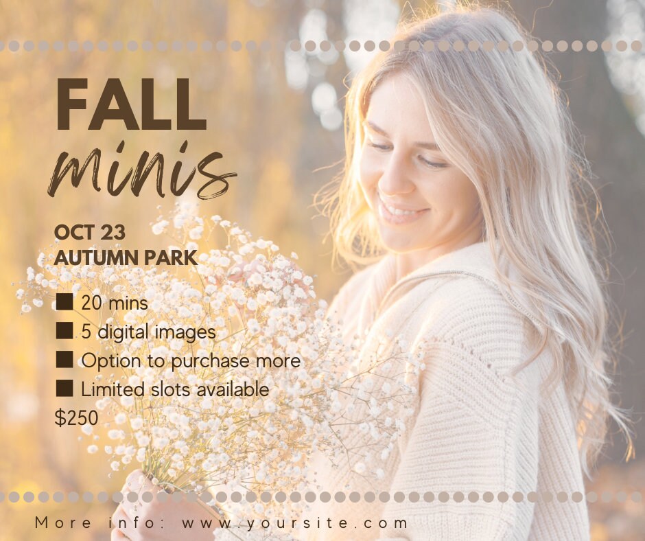 Minimalist Fall Mini Session Template, Photography Marketing Board ...