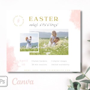 Easter Mini Session Template, Easter Minis, Easter Photo Session Ad, Spring Marketing Board, Photoshop and canva, instant download image 1