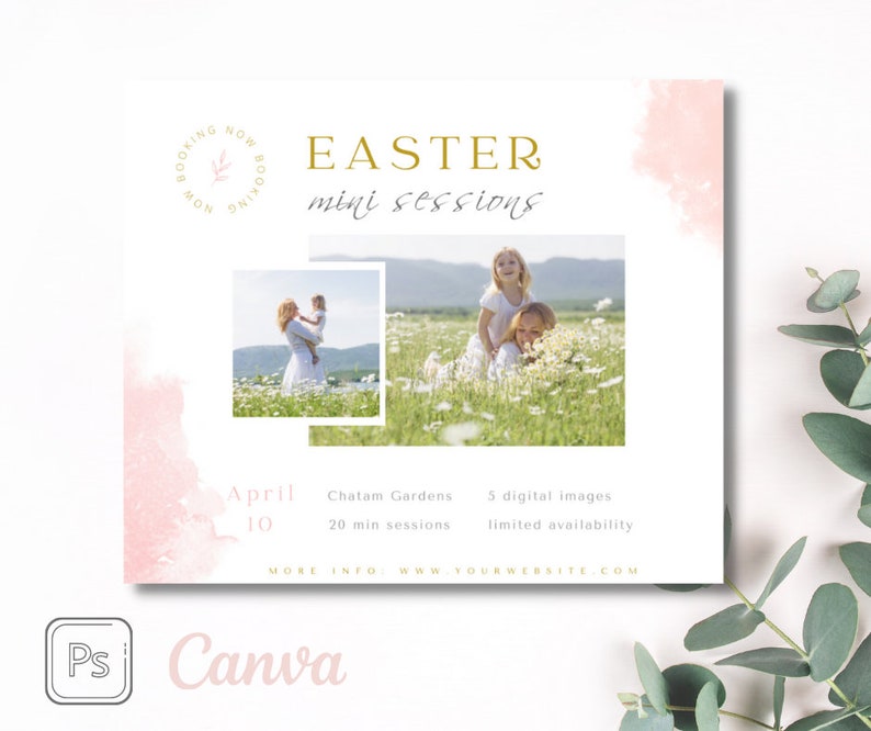 Easter Mini Session Template, Easter Minis, Easter Photo Session Ad, Spring Marketing Board, Photoshop and canva, instant download image 1