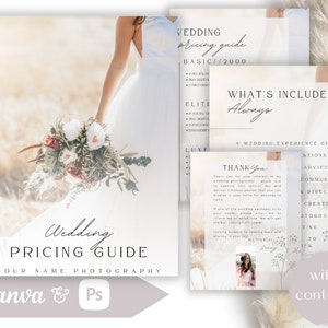 Wedding Pricing Guide, Photography Pricing Guide Template, Editable Pricing Template, Photoshop template, Canva template, Wedding Guide