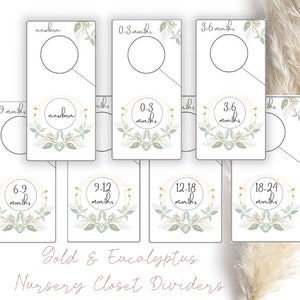 Eucalyptus Gold Girl Nursery Closet Dividers, Printable closet dividers, baby girl nursery, nursery organizers, nursery dividers