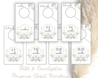 Eucalyptus Gold Girl Nursery Closet Dividers, Printable closet dividers, baby girl nursery, nursery organizers, nursery dividers
