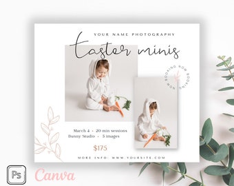 Easter Mini Session Template, Easter Minis, Spring Minis, Photography Marketing Template, Canva Template, Photoshop Template, Editable