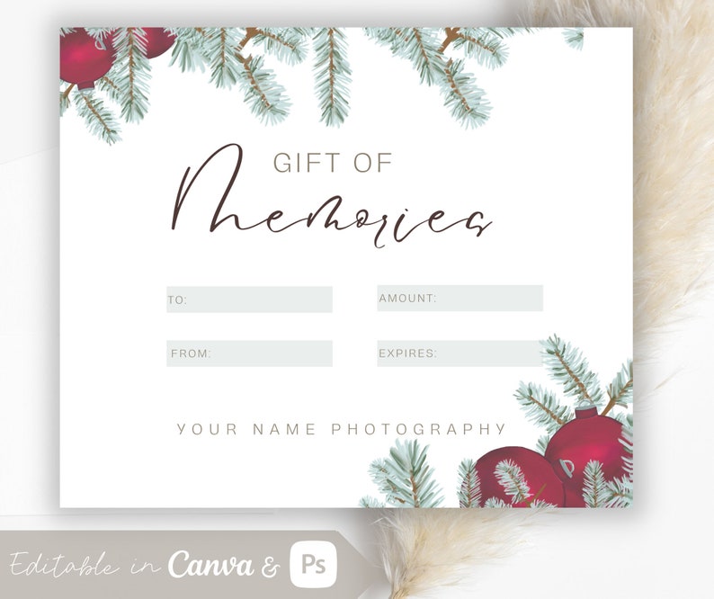 Christmas Photographer Gift Certificate Template, Christmas Gift Card