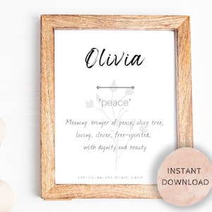 Olivia Name Meaning, Nursery Sign, Printable Baby Name Sign, Instant download, Olivia nursery sign, Printable name meaning, Olivia meaning
