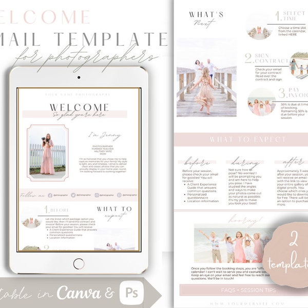 Welcome Email Template, Photographer Email Template, Canva Template, Photoshop Template, Photographer Newsletter, Mailchimp, Editable Email