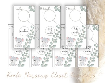 Koala Theme Nursery Closet Dividers, Printable closet dividers, baby boy nursery, nursery organizers, nursery dividers, koala nursery decor