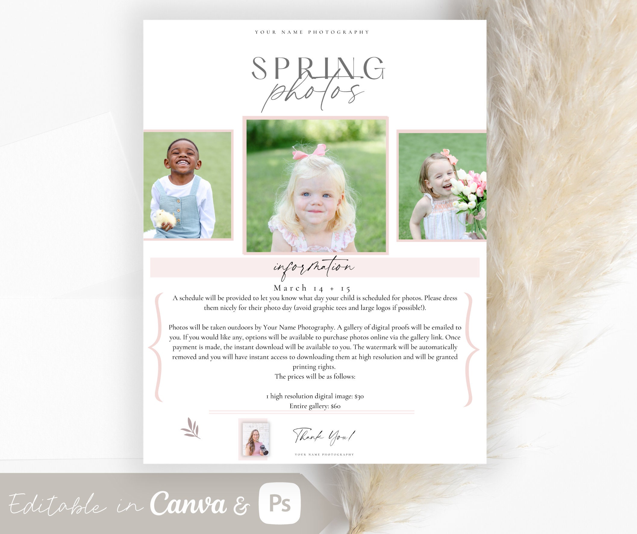 School Spring Photos Template, Spring Photo Flyer, Photo Sessions