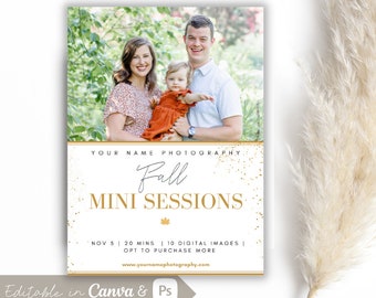 Fall Minis Template Fall Mini Session Family Photography Editable Canva Template Photoshop PSD Templat, Customizable Photographer Template