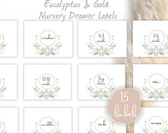 Eucalyptus Printable Nursery Drawer Labels, Basket Labels, Baby Girl, Nursery Organization, Nursery Decor, Print Yourself, Instant download