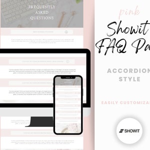 Pink Showit FAQ Page, FAQ website page, Showit template add on, accordion FAQ page