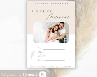 Photographer Gift Certificate Template, Gift Card for Photographer, Photography Voucher, Photography Gift Card, Marketing Board Photographer