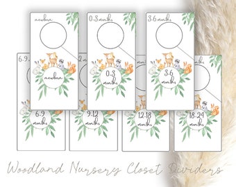 Woodland Theme Nursery Closet Dividers, Printable closet dividers, baby boy nursery, nursery organizers, nursery dividers, woodland animals